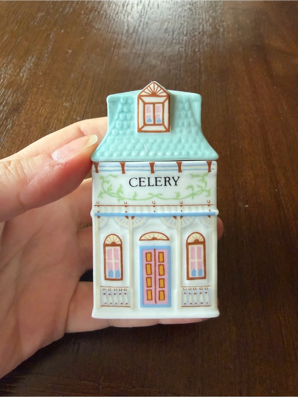 Lenox Celery Porcelain House Spice Village Jar - Mint, Pink, Blue, Gold